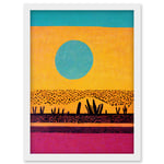 Desert Roadside Oasis Modern Pop Art Surreal Landscape Artwork Framed Wall Art Print A4