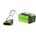 Greenworks G40DT35 Cordless Lawn Rake Moss Scarifier and Dethatcher, 3600rpm, 36cm Working Width, 4 Depths, 30L Collection Box without 40V Battery & Charger, 3 Year Guarantee & Battery G40B2