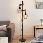 Gbly - lampadaire vintage salon ,en bois à 2 flammes au design industriel en métal et bois - avec interrupteur - noir - douille : E27 - hauteur :