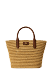 Lauren Ralph Lauren Woven Straw Medium Brie Tote Bag Beige