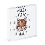 Crazy Tiger Man Stars Acrylic Photo Block Frame Funny Animal