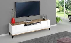 Dmora - Meuble TV Ivan, Buffet Bas de Salon avec 2 Portes, Base pour Meuble TV, 100% Made in Italy, 160x40h47 cm, Blanc Brillant et érable