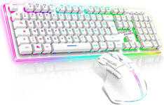 MK600 Pack Clavier Souris Sans Fil Blanc Rechargeable RGB Layout AZERTY Français Rétroéclairé Gaming Keyboard Semi Mecanique Wireless Mouse 4800 DPI PS4/PS5, PC, Xbox