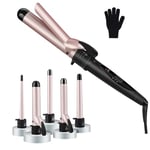 GINTOGE Hair Curler-5 in 1 Curling Tongs Curling Iron with PTC Ceramic Barrels and Heat Insulated Tip - Curling Wand, Adjustable Temperature, Heat Resistant Glove Hair Styling Tool