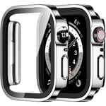 2-pack Apple Watch - fodral 44 mm Serie 6/5/4 med inbyggt skärmskydd, hårt PC-fodral Rak kant Anti-Scratch reptåligt 44 mm (silver) silver