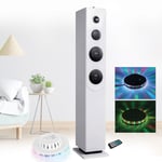 Colonne de son 100W Innovaley HP33-CD-WHITE Lecteur CD, Bluetooth, FM et USB, 100W + télécommande, Jeu de lumière OVNI BLANC