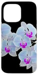 Coque pour iPhone 14 Pro Max Magnifique orchidée Phalaenopsis bleu clair Formes noires Mania