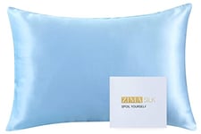 ZIMASILK 25 Momme 100% Pure Mulberry Silk Pillowcase for Hair and Skin Heath, Best Gift Choice, Highest Grade 6A Silk, 900 Thread Count, 1Pc (Standard 50x75 cm, Light Blue)