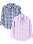 Simple Joys by Carter's Long-Sleeve Woven Shirt, Pack of 2 Chemise boutonnée Formelle pour bébé et Tout-Petit, Bleu Gingham Plaid/Violet Gingham Plaid, 4 Ans (Lot de 2) Fille