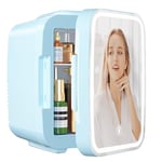 YASHE Mini Frigo pour Chambre, Frigo Skincare avec Miroir LED, Petit Frigo de 4L Portable, Thermoelectrique Chauffe & Refroidisseur 220V AC / 12V DC pour Voiture, Bureau, Dortoir (Bleu)