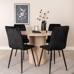 Venture Home Matgrupp med Bianca Matbord och 4 Walerina Matstolar i Sammet Round Dining Table - White Wash / Black Veneer+Windu GR22483