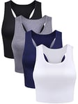 Boao 4 Pieces Basic Crop Tank Tops Sleeveless Racerback Crop Top for Women(Black, White, Dark Grey, Navy Blue,Small)