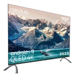 Cecotec Téléviseur QLED 75" Smart TV Série V2 VQU20075S. 4K UHD, Android 11, Conception sans Cadre, MEMC, Dolby Vision et Dolby Atmos, HDR10, Wide Color Gamut, 2 Haut-parleurs 10 W, 2023