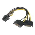 Akasa 6+2 Pin PCIe (M) to 2 x SATA Power (M + M) Adapter Cable 15cm Male to Male