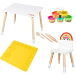 roba x Play-Doh Ensemble Table et Chaise Créatifs pour Enfants dès 3 Ans - Set de Jeu en Bois Certifié FSC® avec 6 Pots de Pâte à Modeler, 3 Outils, Grand Tapis 3D sans BPA