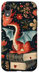 Coque pour iPhone XR Motif de ver de bibliothèque Cute Dragon Books Cottagecore