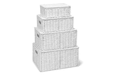 ARPAN Storage Basket Hamper (Set of 4) - Storage Bin with Lid & Insert Handle for Easy Carrying - Convenient Storage Organiser Box - Including Small, Medium, Large, Extra Large (White)