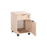 Iperbriko - Caisson de bureau à roulettes, couleur Sonoma, structure en bois naturel, 1 tiroir avec clé, 1 porte avec grand espace de rangement,