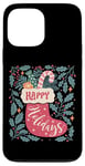 Coque pour iPhone 13 Pro Max Chaussette bohème Happy Holidays rétro en forme de canne à sucre d'orge de Noël