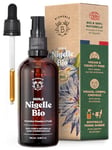 Bionoble Huile de Nigelle Bio Pure 100ml + Pipette et Pompe - Bouteille en Verre - 100% Naturelle, Pressée à Froid - Huile Nigelle Bio Visage Corps Cheveux - Huile de Cumin Noir Bio, Black Seed Oil