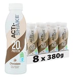 Acti-Shake Chocolate High Protein Dairy Drink 380g (Pack of 8) - 20g of Protein per bottle- Ready to Drink - Low Fat and No Added Sugars - 198 kcal - Multipack