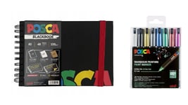 Posca - A5 BlackBook & PC1MR - Extra Fine Tip Pen - Metallic Colors 8 pc