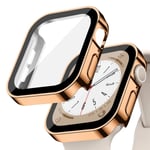 Glas+ cover För Apple Watch case serie 8 7 6 5 4 se 44mm 45mm 41mm 40mm PC Vattentät skärmskydd apple watch Tillbehör Rose gold 13 Series 4654 SE 44MM