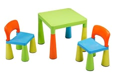 Liberty House Toys Plastic Children's Table with 2 Chairs, Green, Orange, Blue, Yellow, 45.5cm H W x 50.8cm D