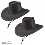 2 X Suede Texan Cowboy Black Hats Adult Wild West Spaghetti Western Fancy Dress