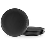 Navaris Linen Artisan Dinner Plate Set (6 Pieces) - Plates Set for 6 People - Stoneware Dinnerware for Home - Large 27cm (10-5/8") Plates - Charcoal Black