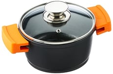 WECOOK! Ecochef Casserole Profonde, Induction, Couvercle en Verre 16cm, Antiadhésive QUANTANIUM Écologique sans PFOA, Fonte d'Aluminium, Épaisseur 5mm, Poignées en Silicone, Vitrocéramique, Four