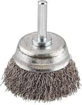 kwb Brosse boisseau grossière, ondulée, fil d'acier HSS, Ø 75 mm pour métal et pierre, brosse métallique pour perceuse y compris tige hexagonale E6.3, pour dérouiller, décalaminer