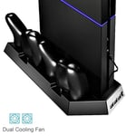 Support Vertical pour Sony PS4 avec Double Refroidisseur Double Chargeur Manette et 3 Hub USB, Noir