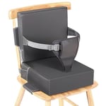 Czrrzl Rehausseur Chaise Enfant PU Lavable Portabilité Rehausseur Chaise Bebe Avec Dossier Ceintures de Sécurité 3 Points Antidérapant Chaise Nomade Bebe pour à La Maison Partir(Gris)