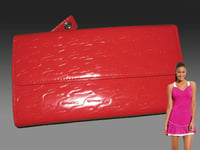 LACOSTE PURSE WALLET Women's Leather Vintage 13L Pied De Croc Slg5 Red NEW