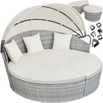 TecTake® Bain de Soleil Salon de Jardin Exterieur Modulable en Poly Rotin & Aluminium 4 Places 1 Canapé 2 Tabouret Pouf et 1 Table de Jardin avec Pare-Soleil dépliable, Mobilier de Jardin