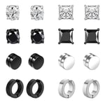 8Paires Acier Inoxydable Boucle D'oreilles Magnétique Fausse Creole Boucle D'oreilles Hommes Femmes CZ Noir Set Boucle D'oreilles Clip Non Piercing Zirconium Boucle D'oreille Créoles A