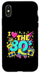 Coque pour iPhone X/XS Chemise « I Love The 80s » pour homme et femme, costume de fête vintage des années 80