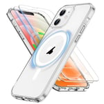 ORETECH Coque pour iPhone 12 avec [2 Verre Trempé Protection écran] Dos Anti Rayures Coque Magnétique pour iPhone 12 Coque Mag-Safe iPhone 12 Pro Coque iPhone 12 Pro Case 6.1 Pouces,Transparente