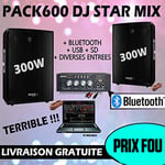 Pack sono 600W total + Ampli PLS1250 + 2 Enceintes 300W PA DJ SONO MIX LED LIGHT soirée Familiale Bar Club Maison