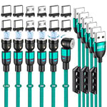 AUFU Câble USB Magnétique [6Pcs, 0.5 m / 1m / 1m / 2m /2m / 3m] Chargeur Magnétique Rotation à 360 ​​° et 180 ° Chargeur Aimanté en Nylon avec Micro USB/Type C pour Smartphone - Vert