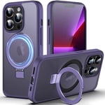 DASFOND Mag-Stand Designed for iPhone 13 Pro Case, Upgraded [All-in-1] [Compatible with Mag-Safe] Invisible Ring Kickstand Translucent Matte Phone Case Cover for iPhone 13 Pro 6.1 inch, Purple