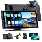 LAMTTO Wireless Car Stereo for Apple Carplay Android Auto with 4K Front Dash Cam,9.26 Inch Portable Car Play with Touchscreen Map Navigation,Car Radio Receiver with Bluetooth,Mirror Link,AUX/FM,64G TF