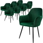 Ml-design - Lot de 8 Chaises de Salle à Manger, Vert, Aspect en Velours, Assise Rembourrée avec Pieds en Métal, Dossier et Accoudoirs Ergonomiques,