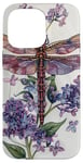 iPhone 14 Pro Max Dragonfly Surrounded by Lilac Flowers and Leaves Case