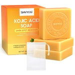 Kojic Acid Soap, Turmeric Soap Bar, Vitamin C Soap Bar, Remove Acne Blackheads Dark Spot, Hyaluronic Acid for Deep Cleansing, Gentle Soap for Face and Body Moisturizing, with A Foaming Net (3 Pack)