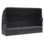 Lit-canape d'exterieur avec auvent resine tressee resine noir Helloshop26