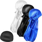 Molain Men 3 Pieces Silk Wave Cap and 1Pcs Silky Durag Caps with Long Tail Soft