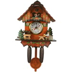 Tlily - Horloge Murale Coucou Antique en Bois Cloche D'Oiseau Montre D'Alarme BalançOire DéCorations pour la 006