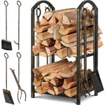 KESSER® Étagère à bois de cheminée Set de 5 pièces Support pour bois de cheminée Étagère à bois de chauffage Intérieur et extérieur Métal 2 niveaux